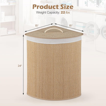 15 Gal Corner Laundry Hamper w/Lid, Removable Liner & Handle Beige