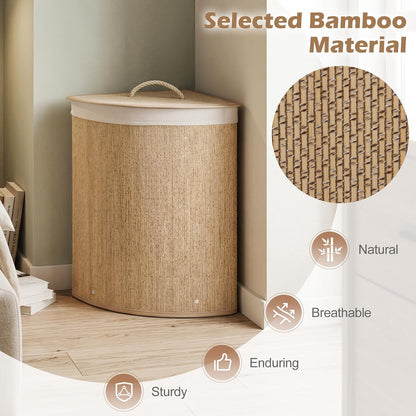 15 Gal Corner Laundry Hamper w/Lid, Removable Liner & Handle Beige