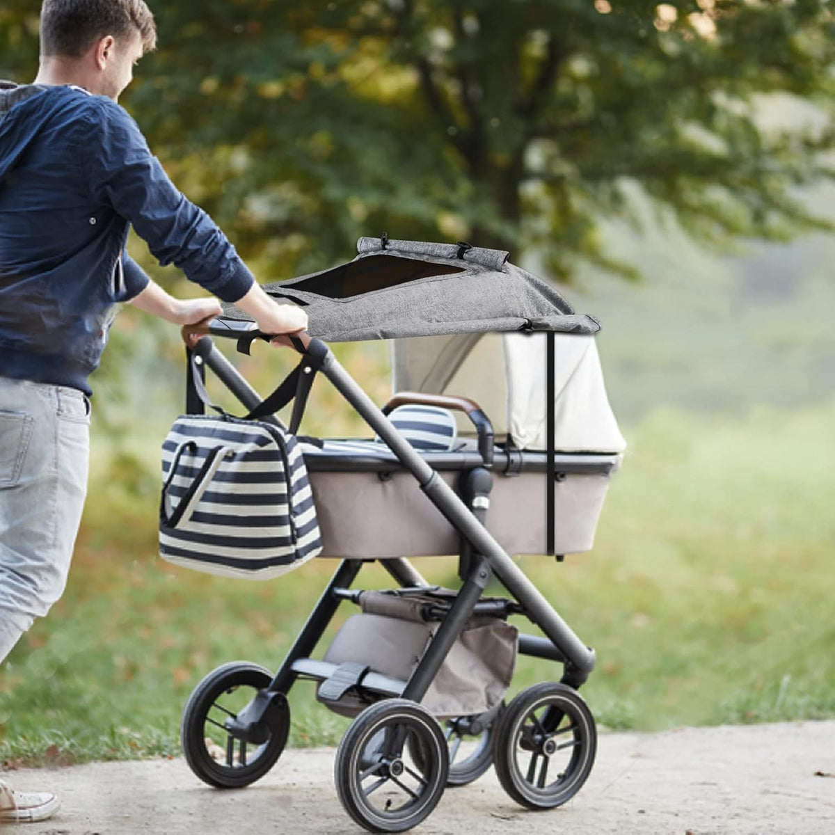 Baby Stroller Universal UPF 50+ Sun Protector Shade Blackout Cover Pushchair Shield Canopy Pram Rain Sunshade with See Through Extender Accessory Easy Installation