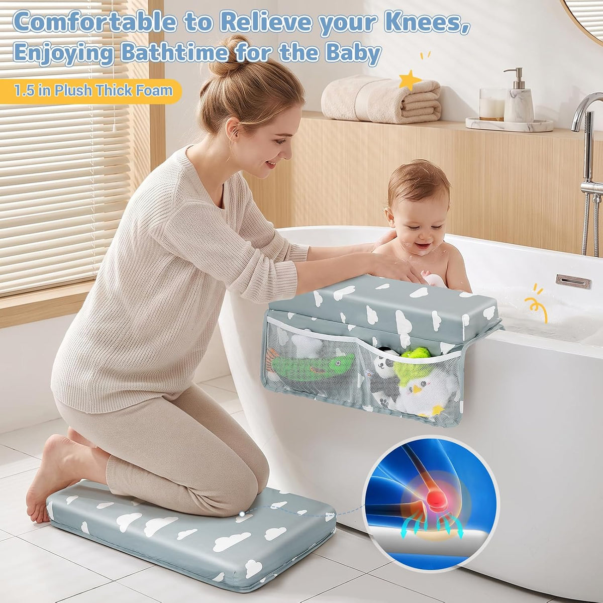 Comfortable Baby Bath Kneeler and Elbow Rest Pad Set - Grey