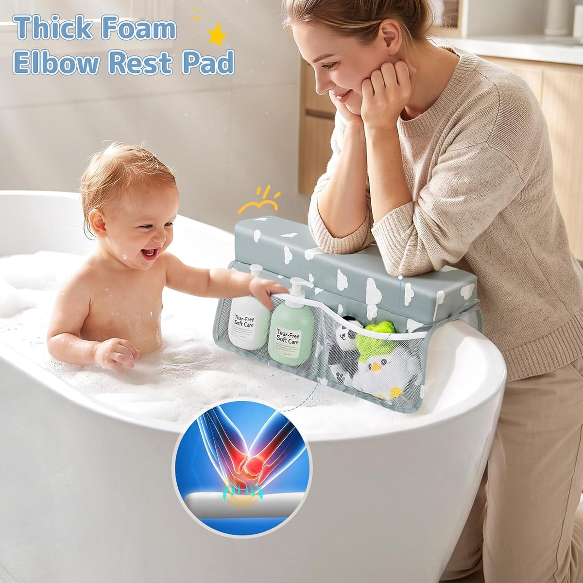 Comfortable Baby Bath Kneeler and Elbow Rest Pad Set - Grey