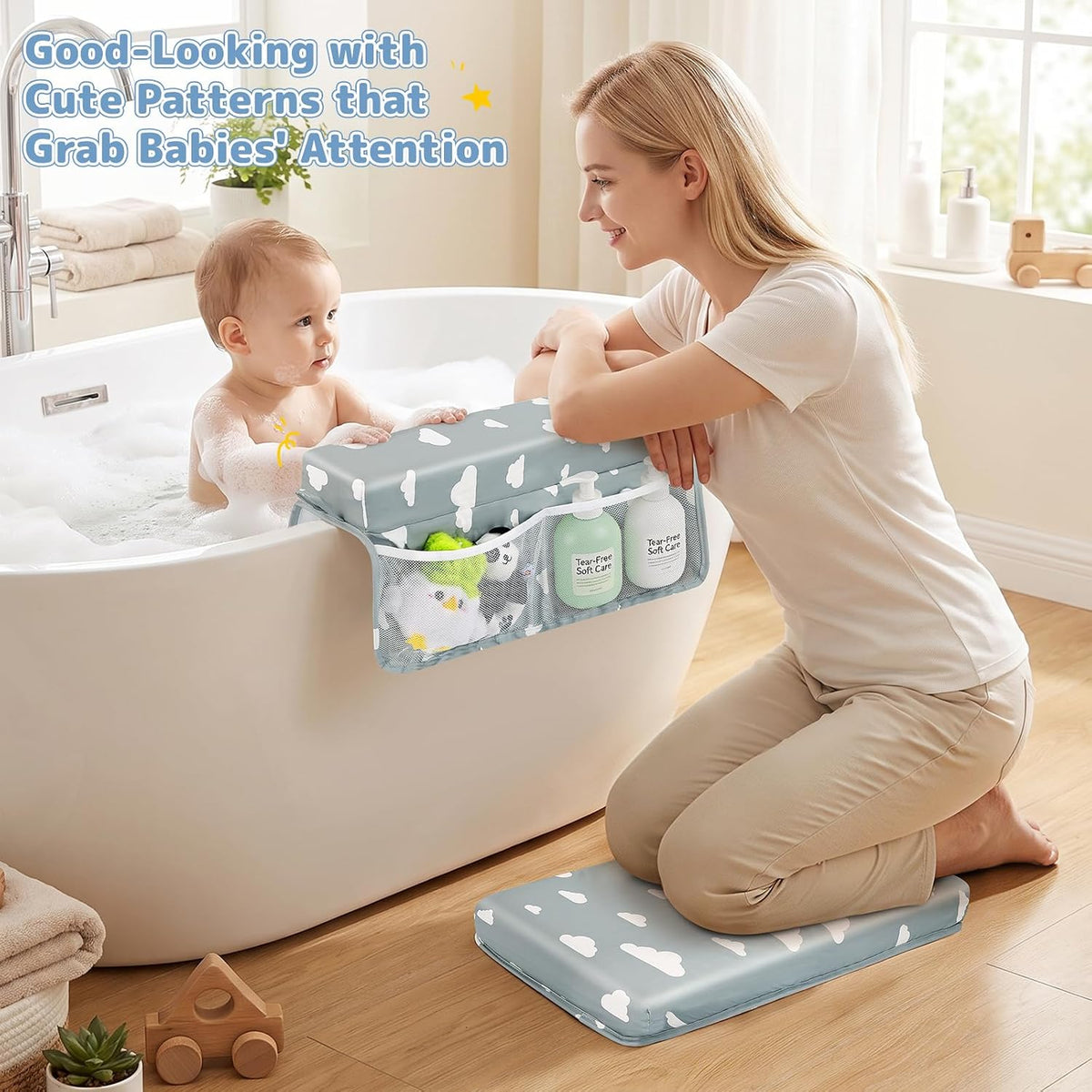 Comfortable Baby Bath Kneeler and Elbow Rest Pad Set - Grey