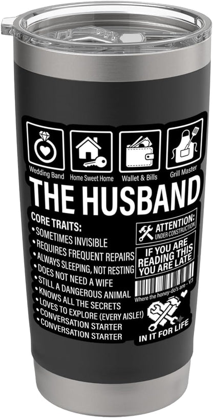 The Husband Core Traits Funny Marriage Sarcastic Stainless Steel Insulated Tumbler