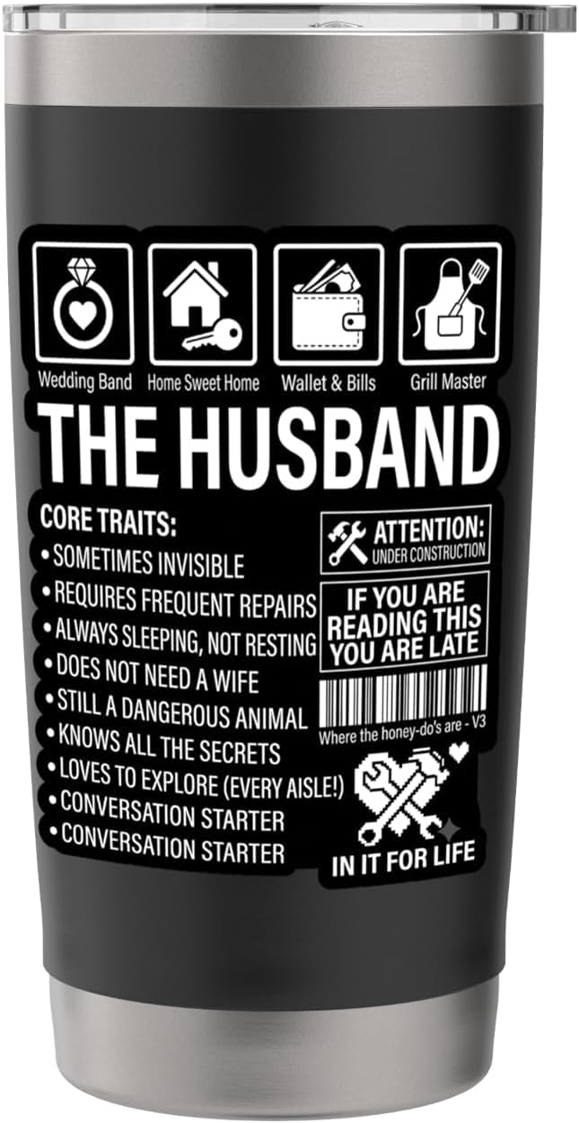The Husband Core Traits Funny Marriage Sarcastic Stainless Steel Insulated Tumbler