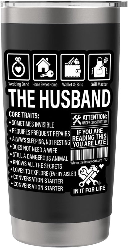 The Husband Core Traits Funny Marriage Sarcastic Stainless Steel Insulated Tumbler