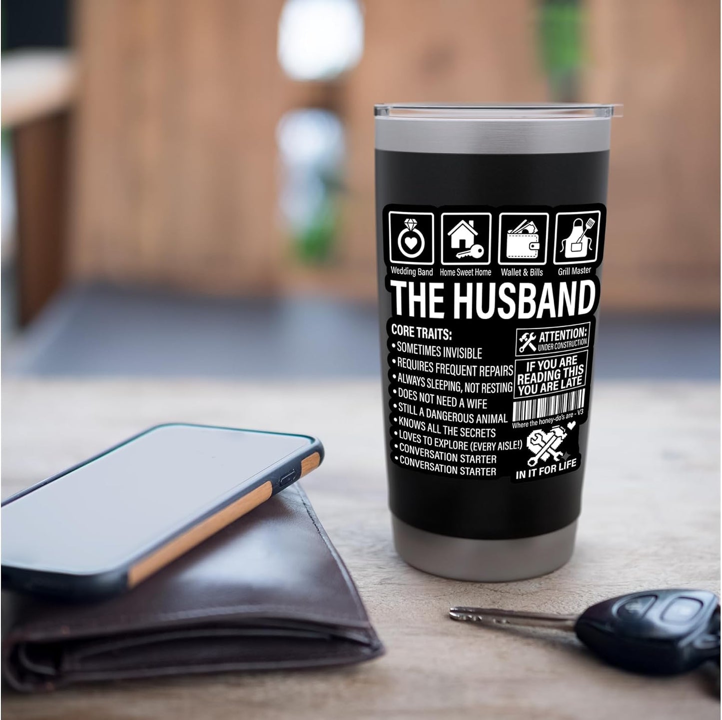The Husband Core Traits Funny Marriage Sarcastic Stainless Steel Insulated Tumbler