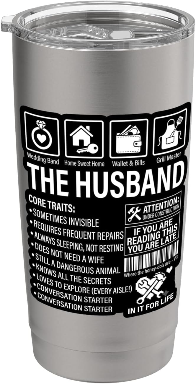The Husband Core Traits Funny Marriage Sarcastic Stainless Steel Insulated Tumbler