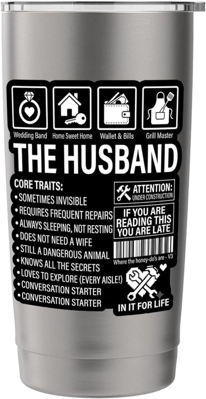 The Husband Core Traits Funny Marriage Sarcastic Stainless Steel Insulated Tumbler
