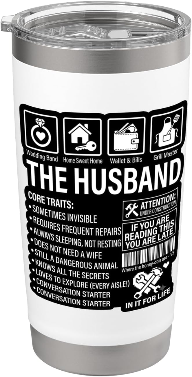 The Husband Core Traits Funny Marriage Sarcastic Stainless Steel Insulated Tumbler