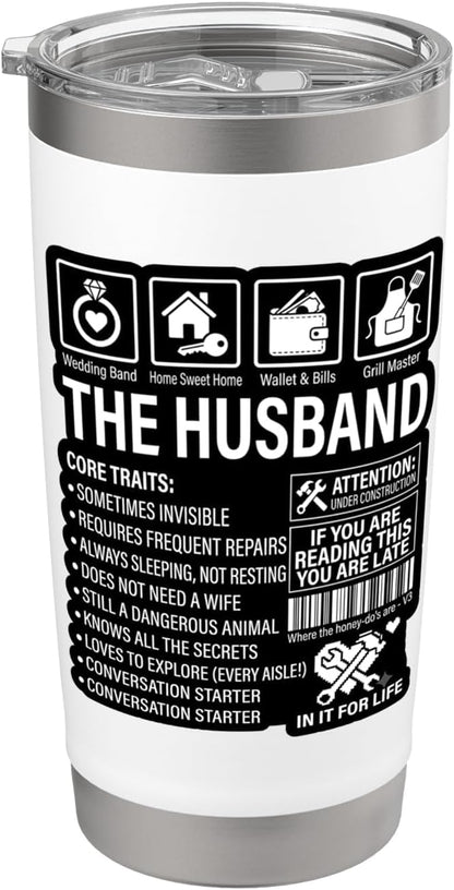 The Husband Core Traits Funny Marriage Sarcastic Stainless Steel Insulated Tumbler
