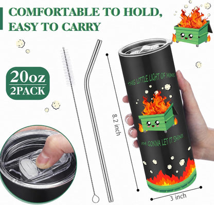 2 Pack Funny Dumpster Fire Gifts 20 oz Tumbler Employee Appreciation Gifts Stainless Steel Tumbler for Women Men Desk Accessories for Christmas Coworkers Teacher Staff Nurse Office