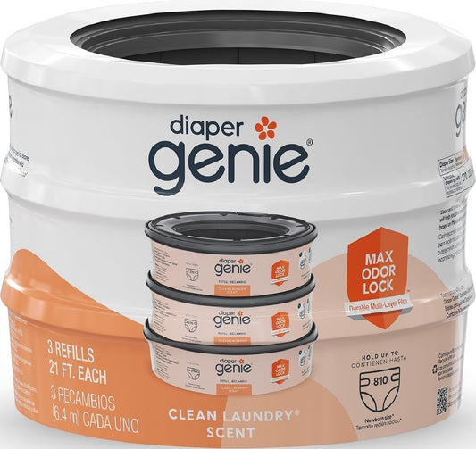 Bags Refills 270 Count (Pack of 3) Clean Laundry Scent | Diaper Pail Refills with Max Odor Lock | Holds up to 810 Newborn Diapers