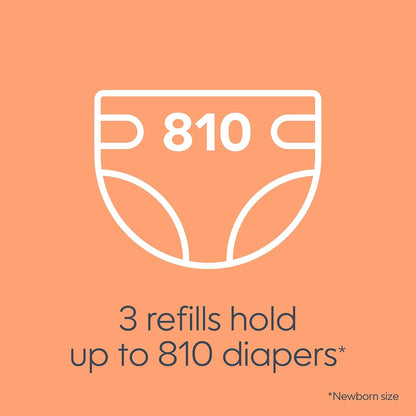 Bags Refills 270 Count (Pack of 3) Clean Laundry Scent | Diaper Pail Refills with Max Odor Lock | Holds up to 810 Newborn Diapers