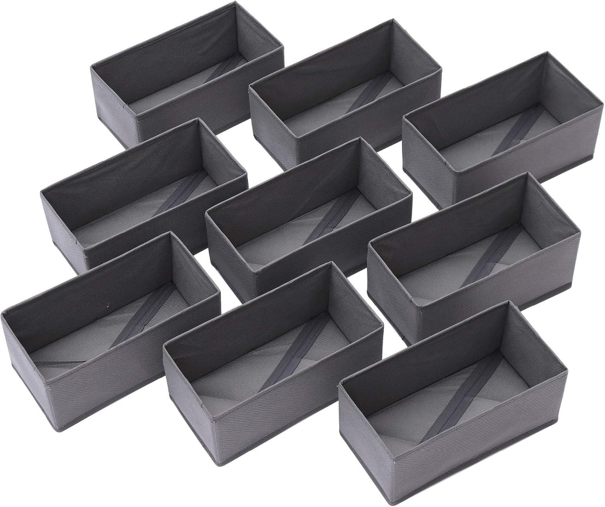 9 Pack Foldable Cloth Storage Box Closet Dresser Drawer Organizer Fabric Baskets Bins Containers Divider for Clothes Underwear Bras Socks Lingerie Clothing, M Grey 090