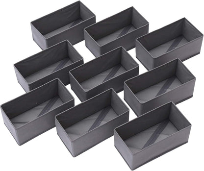 9 Pack Foldable Cloth Storage Box Closet Dresser Drawer Organizer Fabric Baskets Bins Containers Divider for Clothes Underwear Bras Socks Lingerie Clothing, M Grey 090
