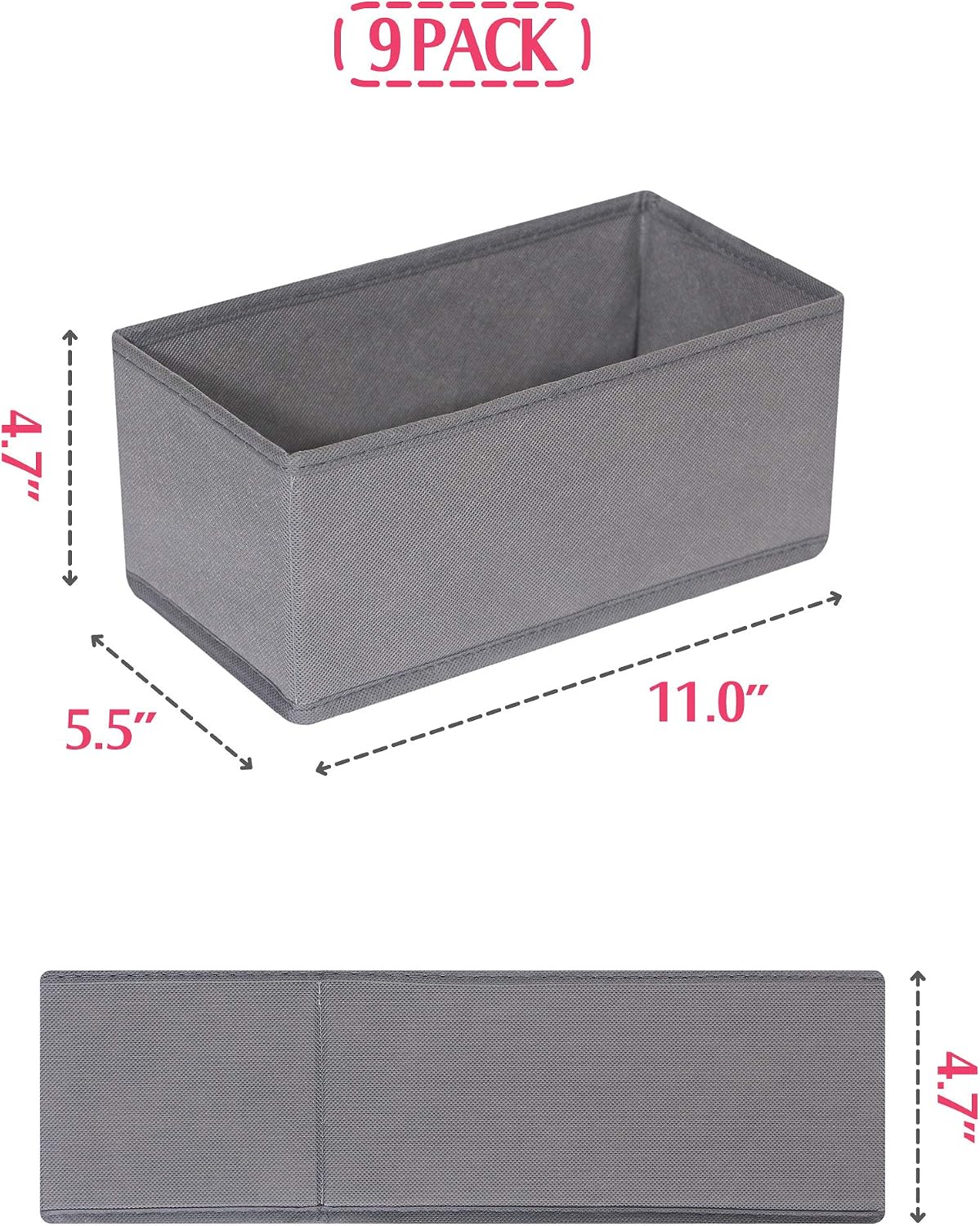 9 Pack Foldable Cloth Storage Box Closet Dresser Drawer Organizer Fabric Baskets Bins Containers Divider for Clothes Underwear Bras Socks Lingerie Clothing, M Grey 090