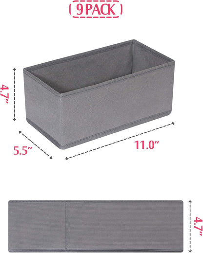 9 Pack Foldable Cloth Storage Box Closet Dresser Drawer Organizer Fabric Baskets Bins Containers Divider for Clothes Underwear Bras Socks Lingerie Clothing, M Grey 090