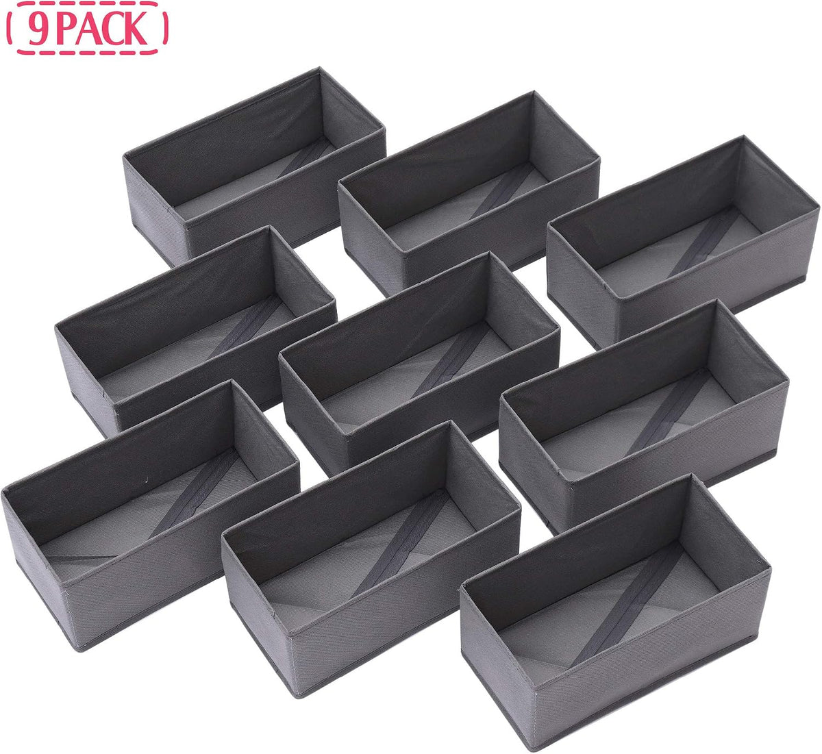 9 Pack Foldable Cloth Storage Box Closet Dresser Drawer Organizer Fabric Baskets Bins Containers Divider for Clothes Underwear Bras Socks Lingerie Clothing, M Grey 090