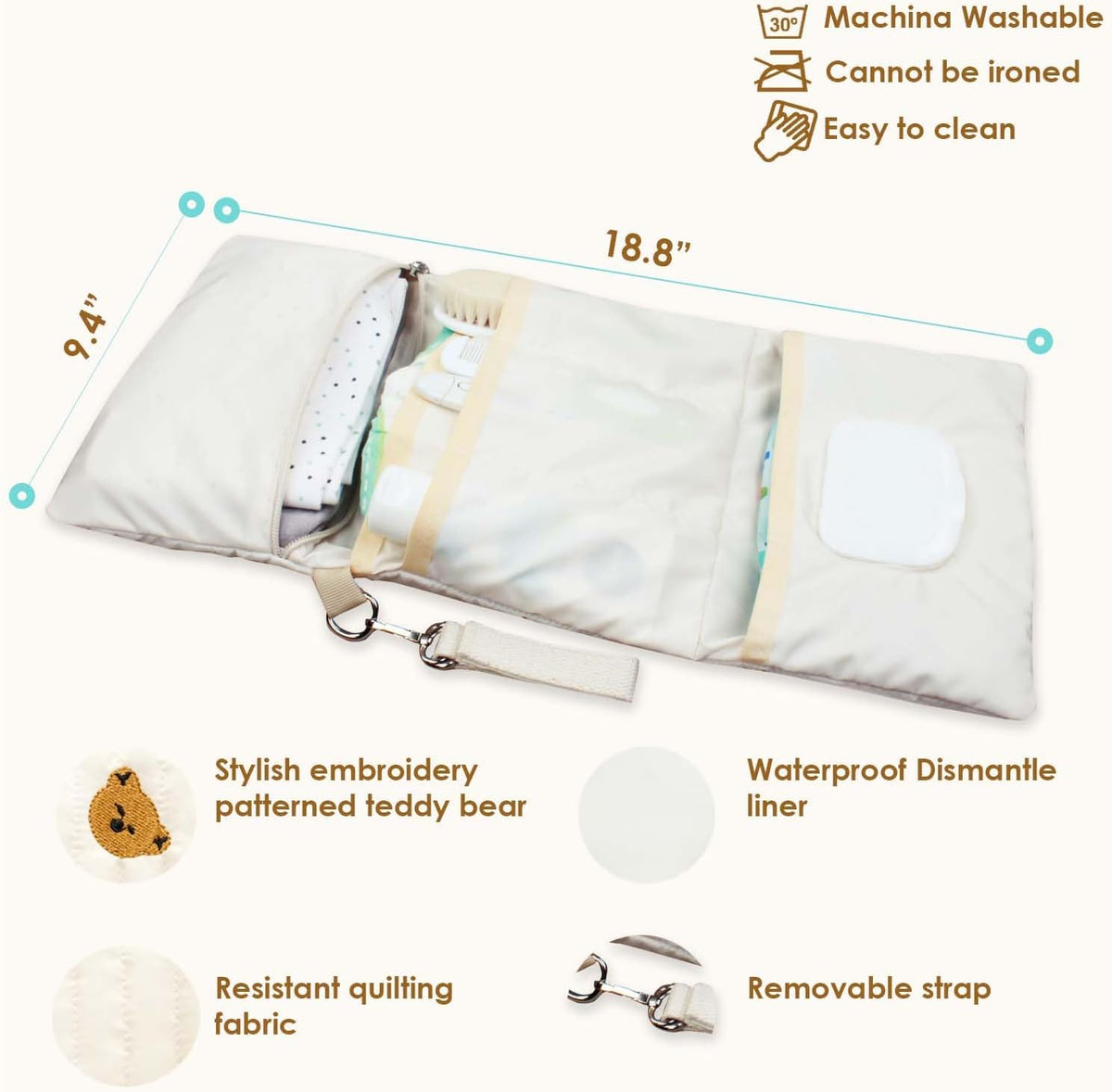 MODAKIDS Baby Bag Organizer, Waterproof Mini Diaper Bag, Foldable Mom Travel Set, Diaper Organizer, with Gift for Baby Shower (Bear)