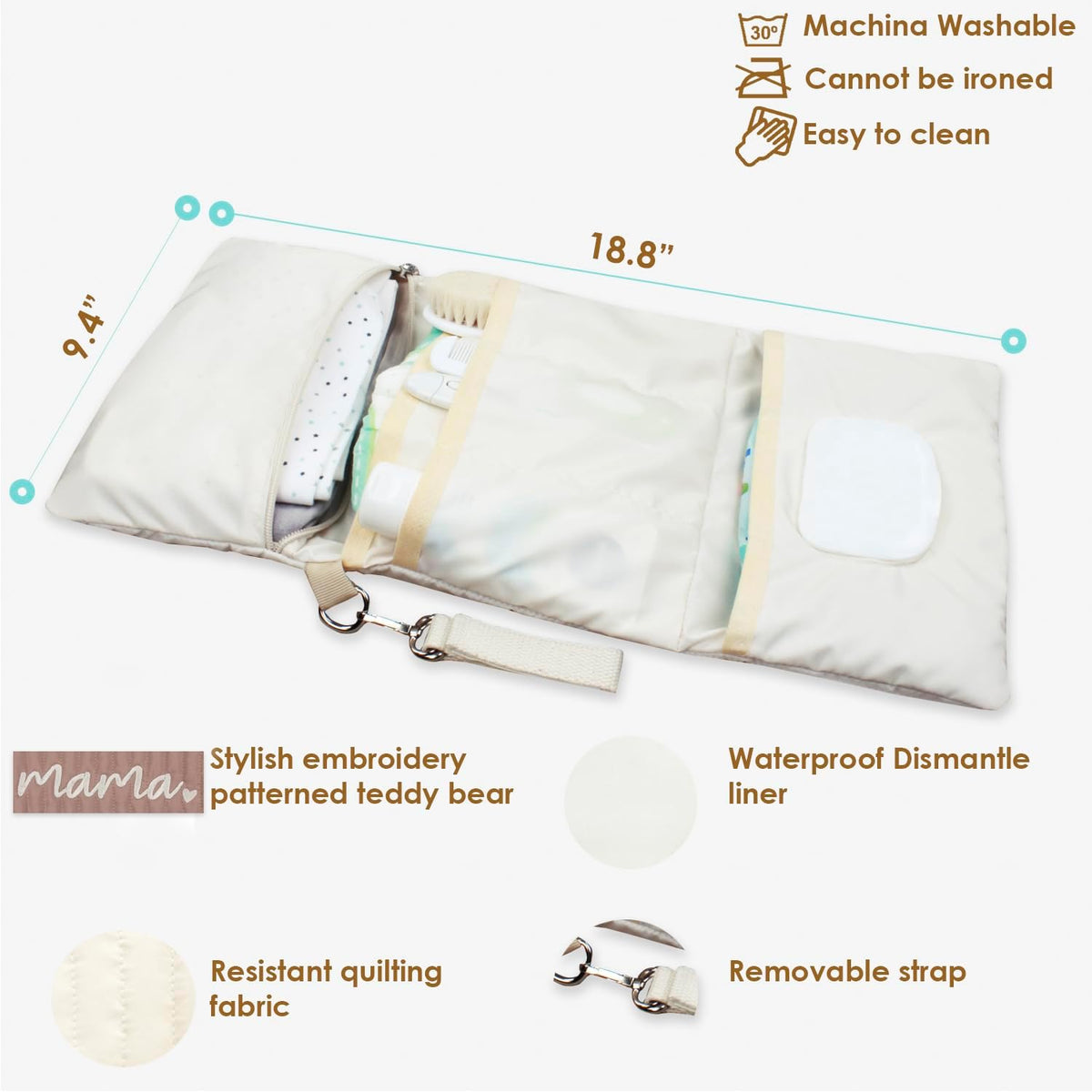 MODAKIDS Baby Bag Organizer, Waterproof Mini Diaper Bag, Foldable Mom Travel Set, Diaper Organizer, with Gift for Baby Shower (Bear)