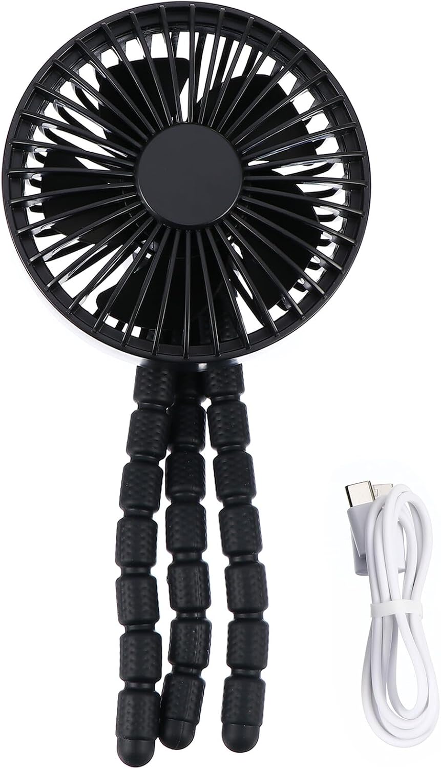 Portable Mini Clip on Fan Rechargeable for Stroller, Black ABS