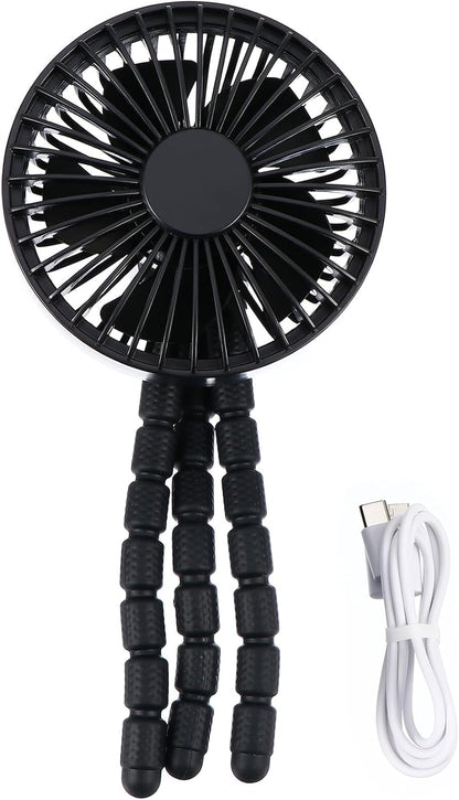 Portable Mini Clip on Fan Rechargeable for Stroller, Black ABS