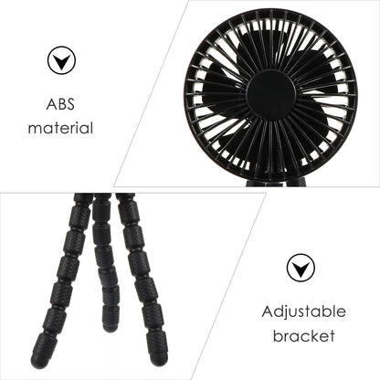 Portable Mini Clip on Fan Rechargeable for Stroller, Black ABS