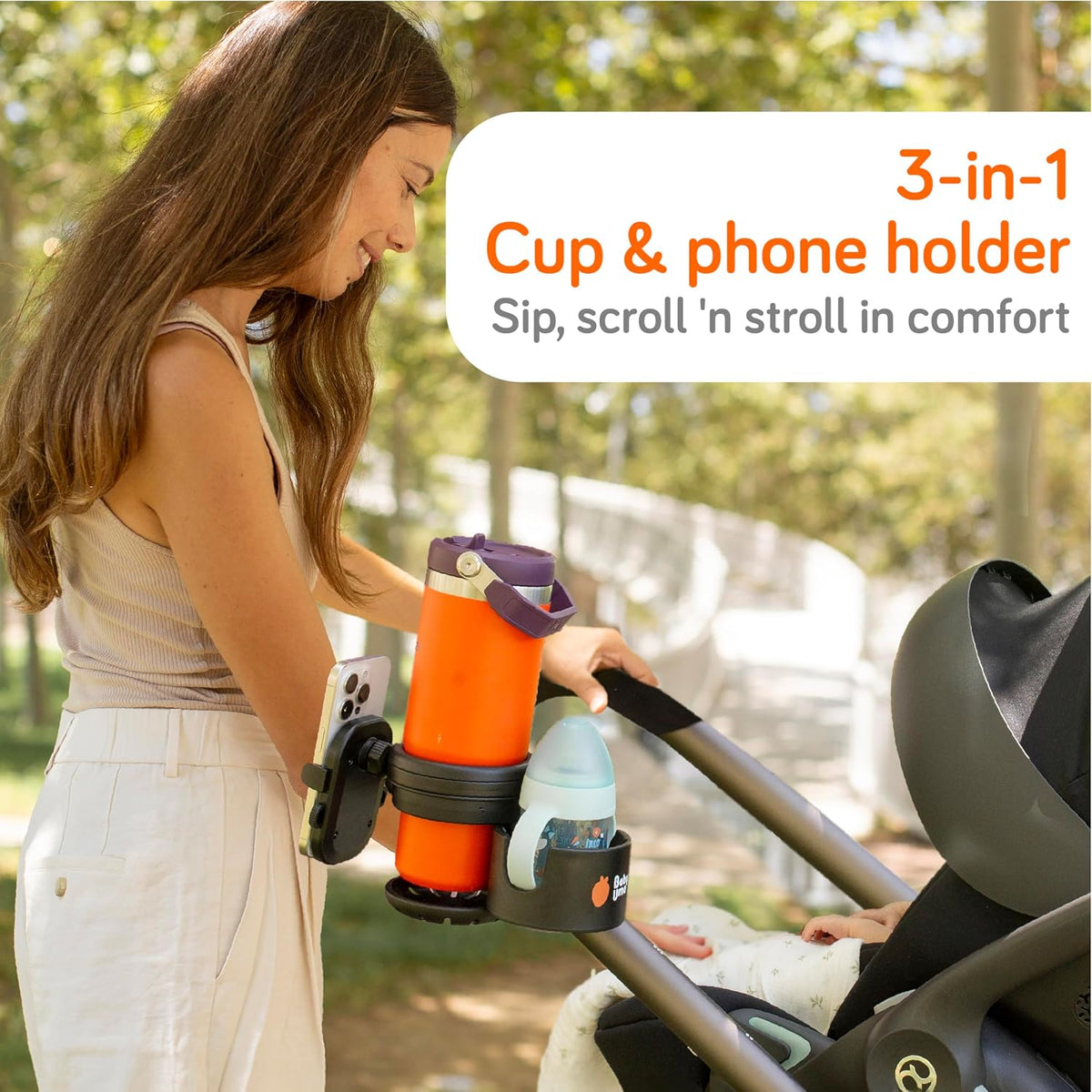 3-in-1 Cup Holder Phone Holder - Universal Stroller Cup Holder Attachment with 360° Phone Mount, Stanley Cupholder for Stroller, Stroller Accessories