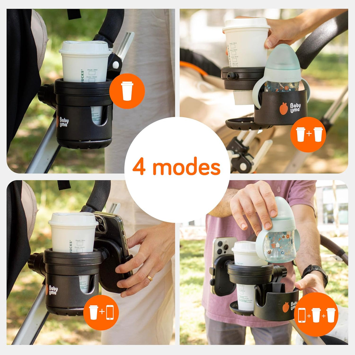 3-in-1 Cup Holder Phone Holder - Universal Stroller Cup Holder Attachment with 360° Phone Mount, Stanley Cupholder for Stroller, Stroller Accessories