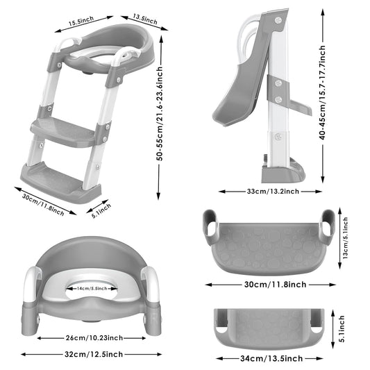 Potty Training Seat with Step Stool Ladder, Toddler Potty Training Toilet for Boys Kids, Potty Chair Adjustable Potty Seat for Toilet with Anti-Slip Wide Steps Splash Guard Safety Handles