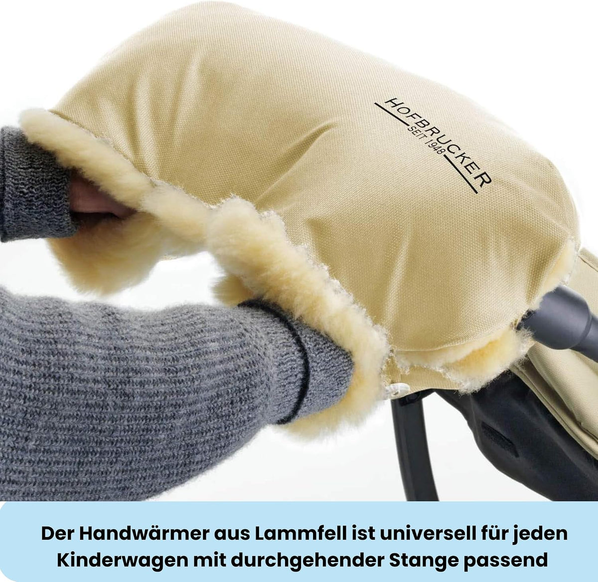 Stroller Handwarmer – Lambskin Lined Hand Muff for Parents, Winter Stroller Accessory, Windproof & Water-Resistant