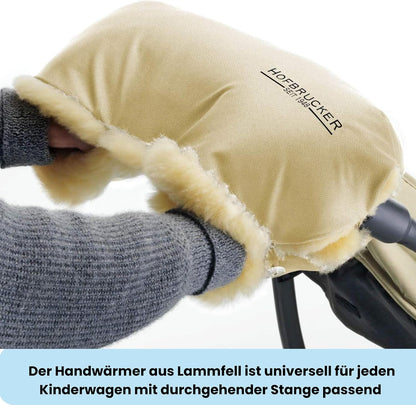 Stroller Handwarmer – Lambskin Lined Hand Muff for Parents, Winter Stroller Accessory, Windproof & Water-Resistant