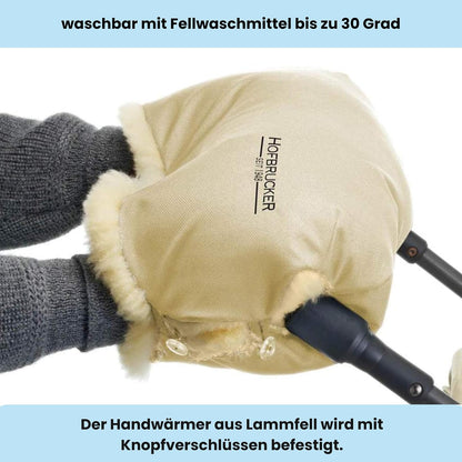 Stroller Handwarmer – Lambskin Lined Hand Muff for Parents, Winter Stroller Accessory, Windproof & Water-Resistant