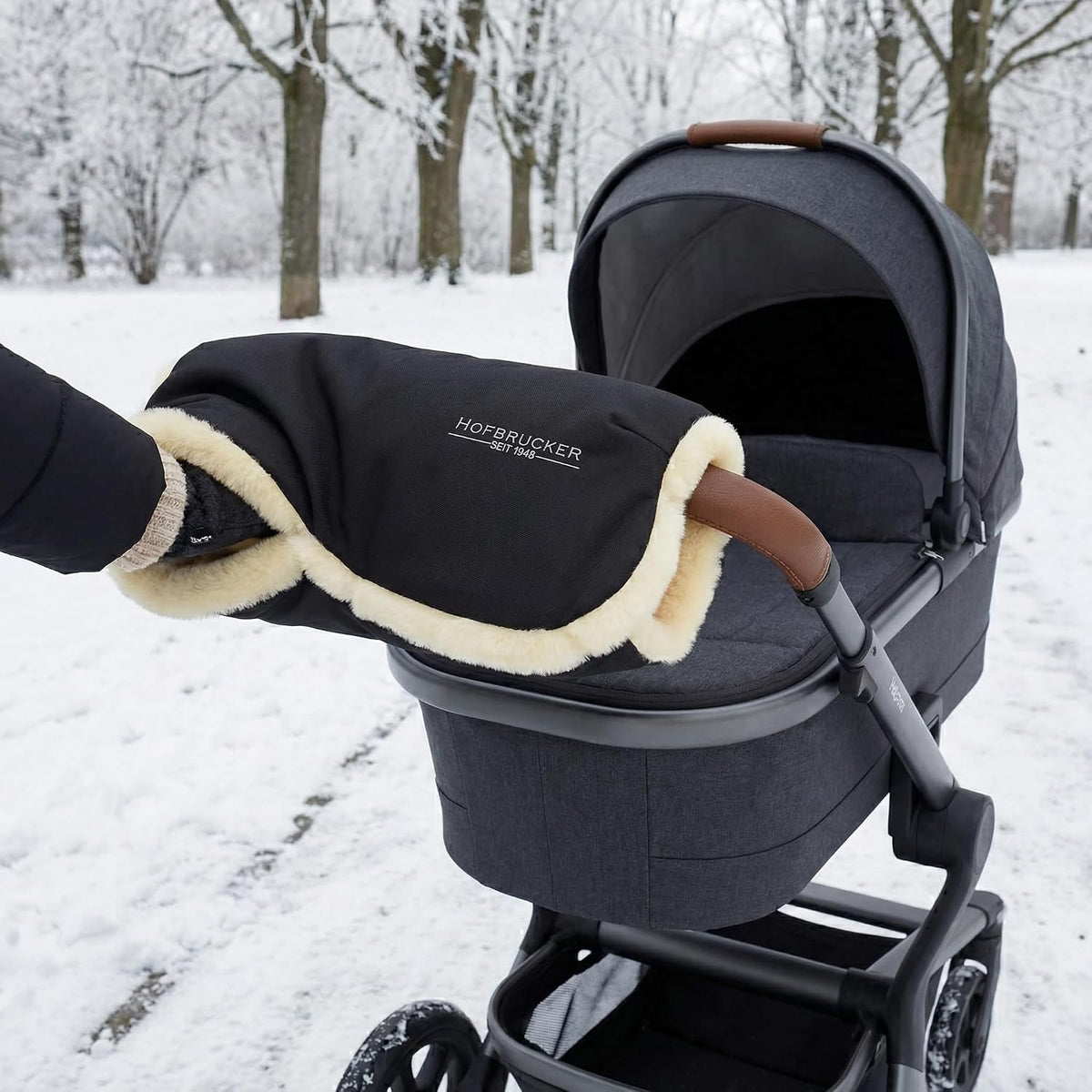 Stroller Handwarmer – Lambskin Lined Hand Muff for Parents, Winter Stroller Accessory, Windproof & Water-Resistant