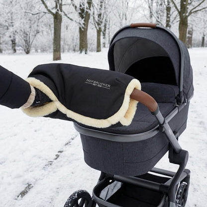 Stroller Handwarmer – Lambskin Lined Hand Muff for Parents, Winter Stroller Accessory, Windproof & Water-Resistant