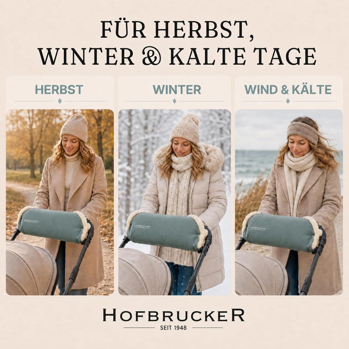 Stroller Handwarmer – Lambskin Lined Hand Muff for Parents, Winter Stroller Accessory, Windproof & Water-Resistant