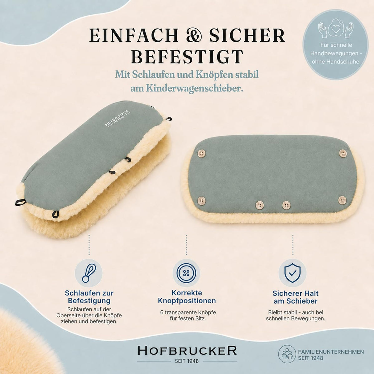 Stroller Handwarmer – Lambskin Lined Hand Muff for Parents, Winter Stroller Accessory, Windproof & Water-Resistant