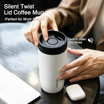16 oz Travel Coffee Mug with Twist-Open Lid, Leak Proof Coffee Travel Mug, Insulated Tumbler Stainless Steel Coffee Cup For Hot And Iced Cold, Spill Proof Fits Cup Holder (Black)