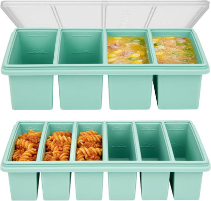 Silicone Freezer Trays with Lids, 1 Cup & 1/2 Cup Combo, Soup Container Style Ice Cube Trays, Reinforced Steel Rims, For Freezing Broth, Meal Prep and other dishes, Dishwasher & Oven Safe - 2 Pack