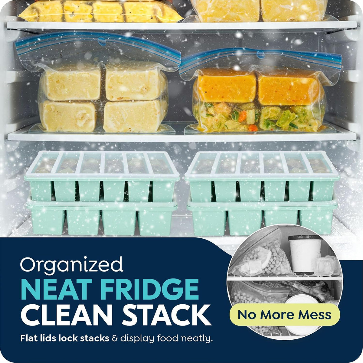 Silicone Freezer Trays with Lids, 1 Cup & 1/2 Cup Combo, Soup Container Style Ice Cube Trays, Reinforced Steel Rims, For Freezing Broth, Meal Prep and other dishes, Dishwasher & Oven Safe - 2 Pack
