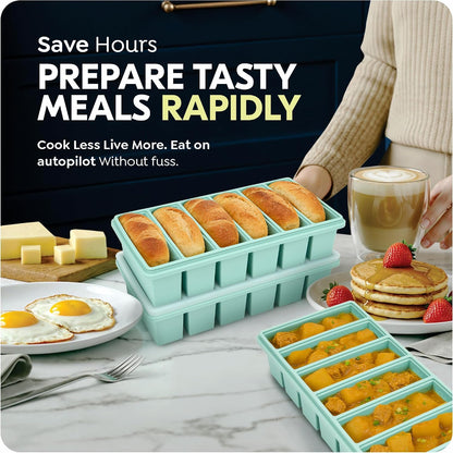 Silicone Freezer Trays with Lids, 1 Cup & 1/2 Cup Combo, Soup Container Style Ice Cube Trays, Reinforced Steel Rims, For Freezing Broth, Meal Prep and other dishes, Dishwasher & Oven Safe - 2 Pack