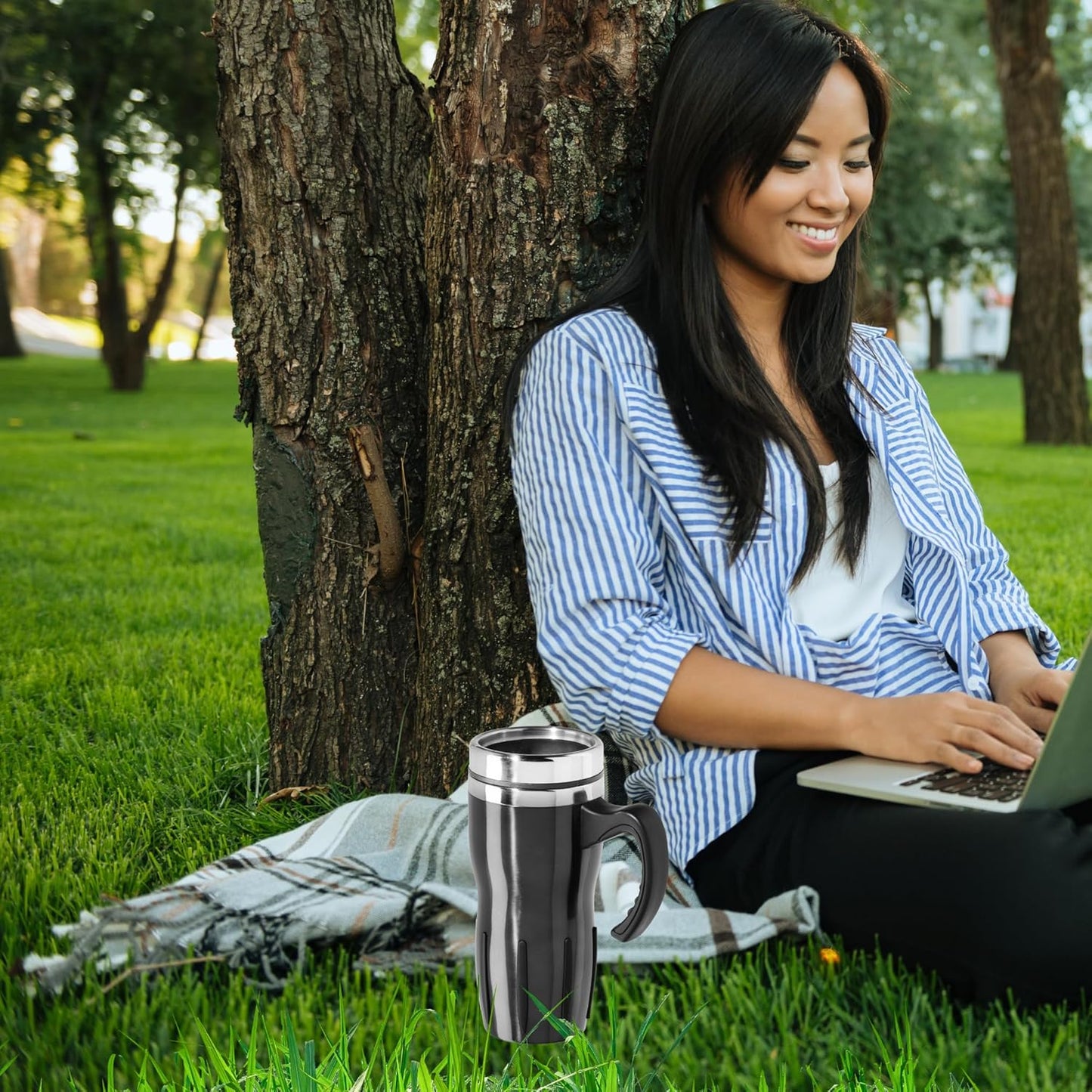 Multigrip Stainless Steel Thermal Travel Mug - 16oz, with slide open lid for hot and cold beverages.