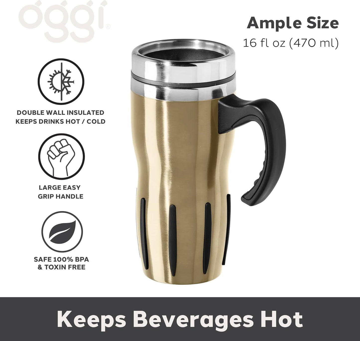 Multigrip Stainless Steel Thermal Travel Mug - 16oz, with slide open lid for hot and cold beverages.