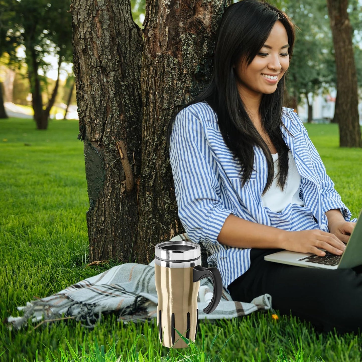 Multigrip Stainless Steel Thermal Travel Mug - 16oz, with slide open lid for hot and cold beverages.