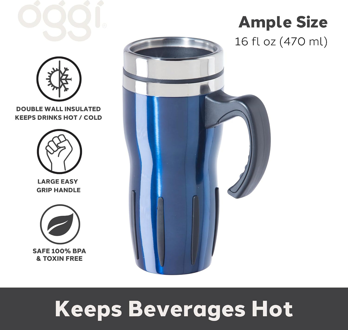 Multigrip Stainless Steel Thermal Travel Mug - 16oz, with slide open lid for hot and cold beverages.