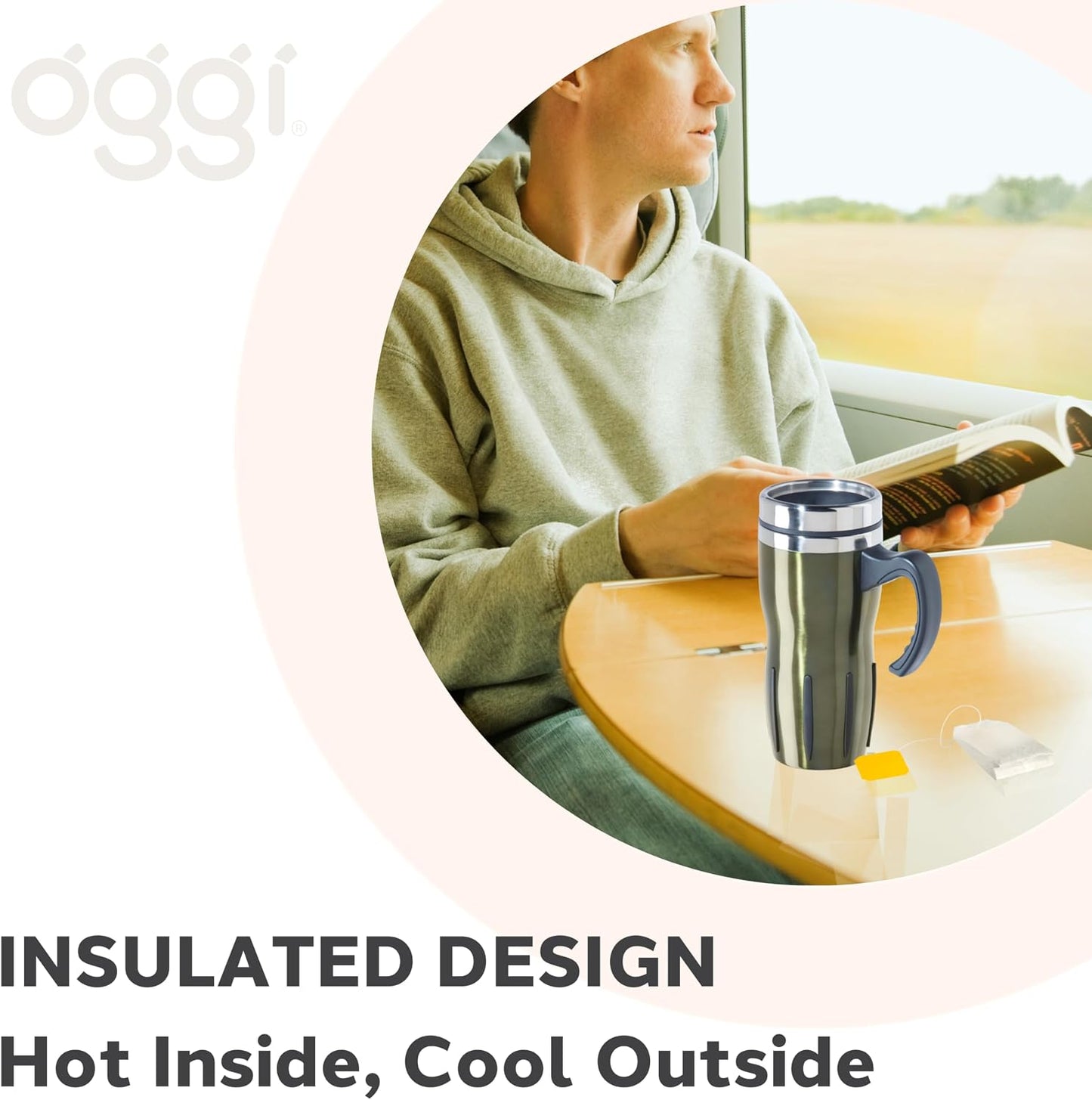 Multigrip Stainless Steel Thermal Travel Mug - 16oz, with slide open lid for hot and cold beverages.