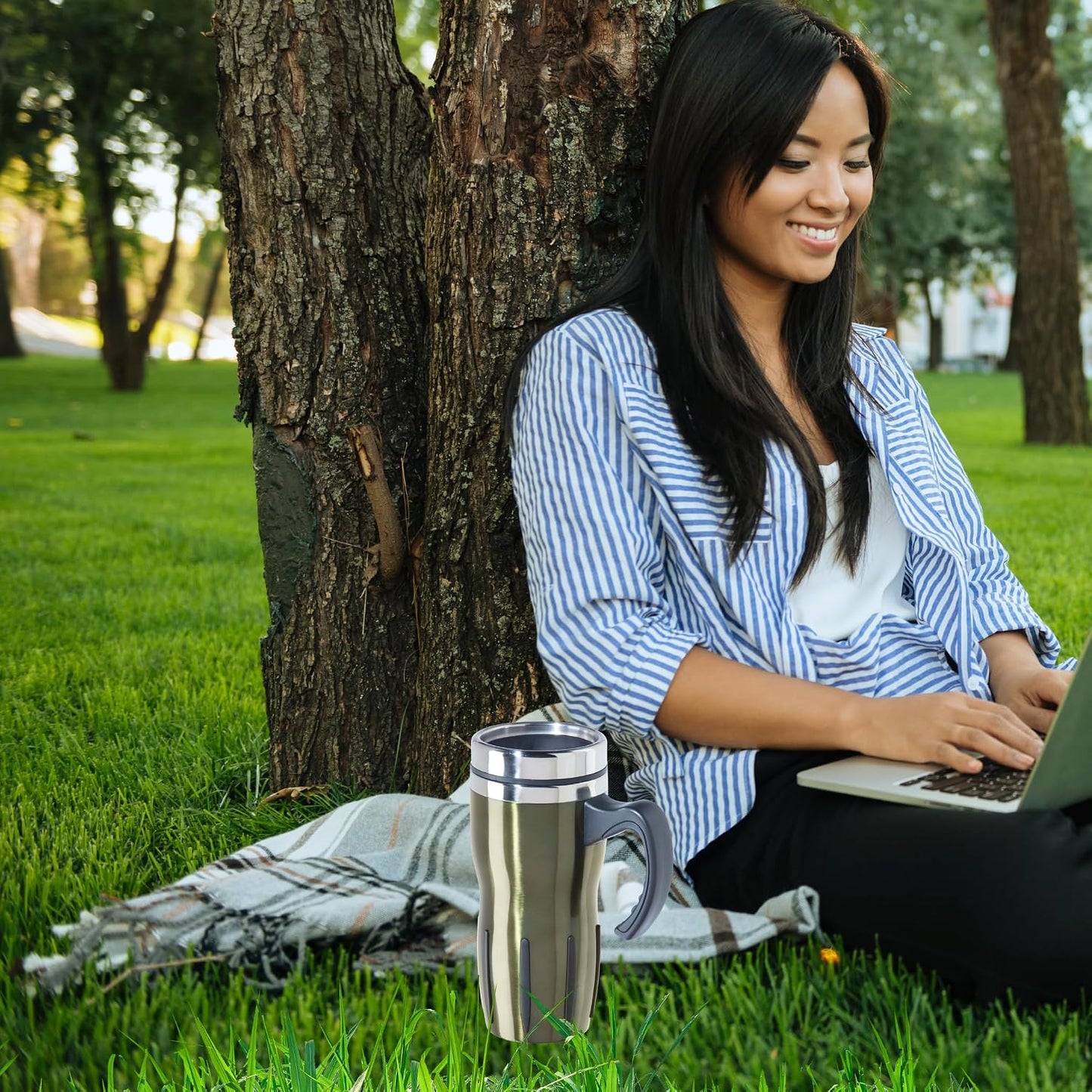 Multigrip Stainless Steel Thermal Travel Mug - 16oz, with slide open lid for hot and cold beverages.