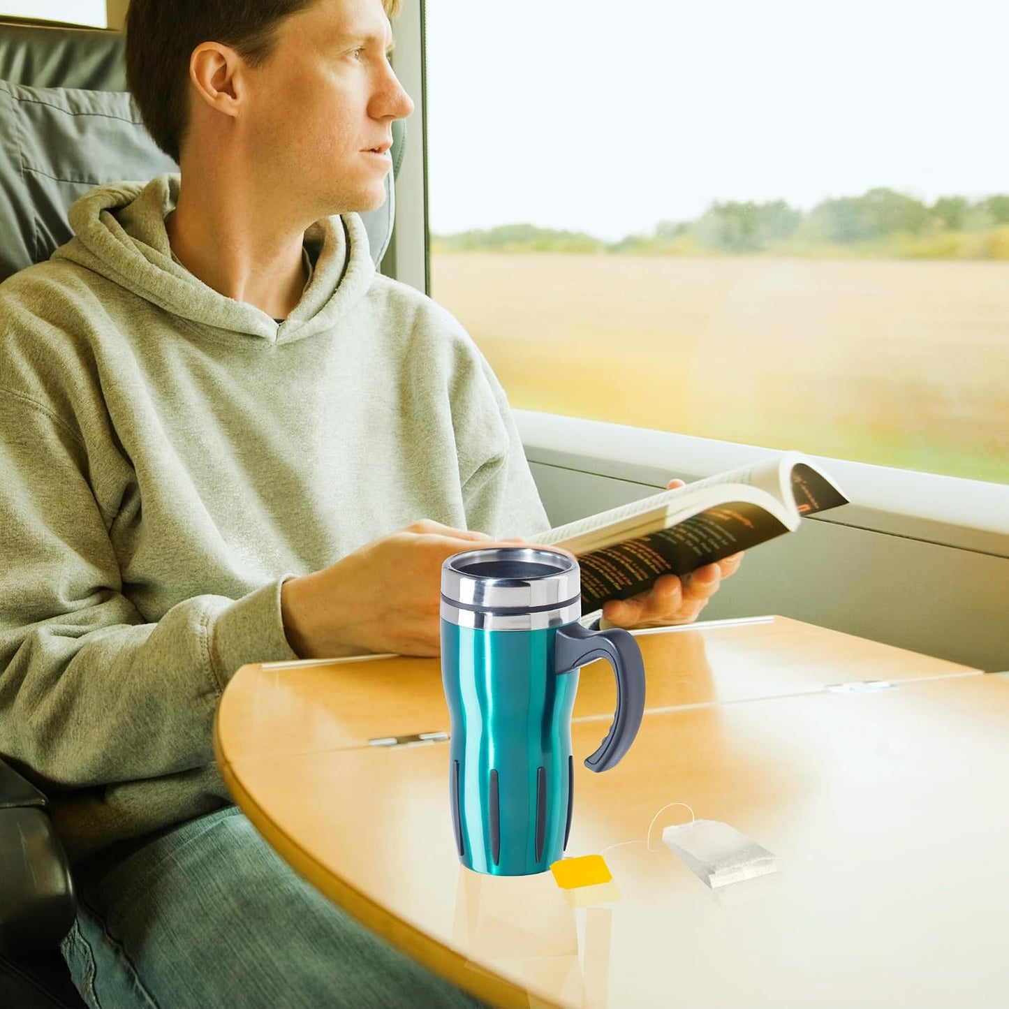 Multigrip Stainless Steel Thermal Travel Mug - 16oz, with slide open lid for hot and cold beverages.