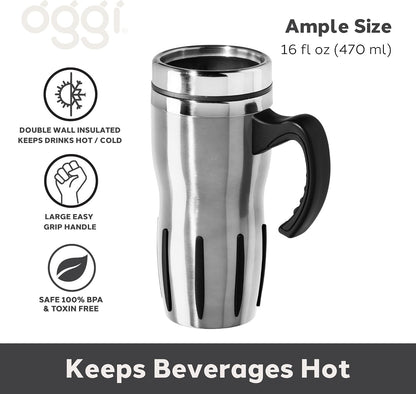 Multigrip Stainless Steel Thermal Travel Mug - 16oz, with slide open lid for hot and cold beverages.
