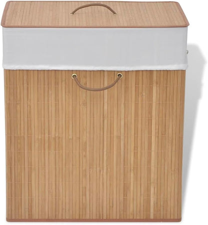 Bamboo Laundry Hamper with Removable Liner, Rectangular Storage Bin for Clothes, Toys, Lightweight Foldable Organizer for Bedroom, Bathroom, Nursery